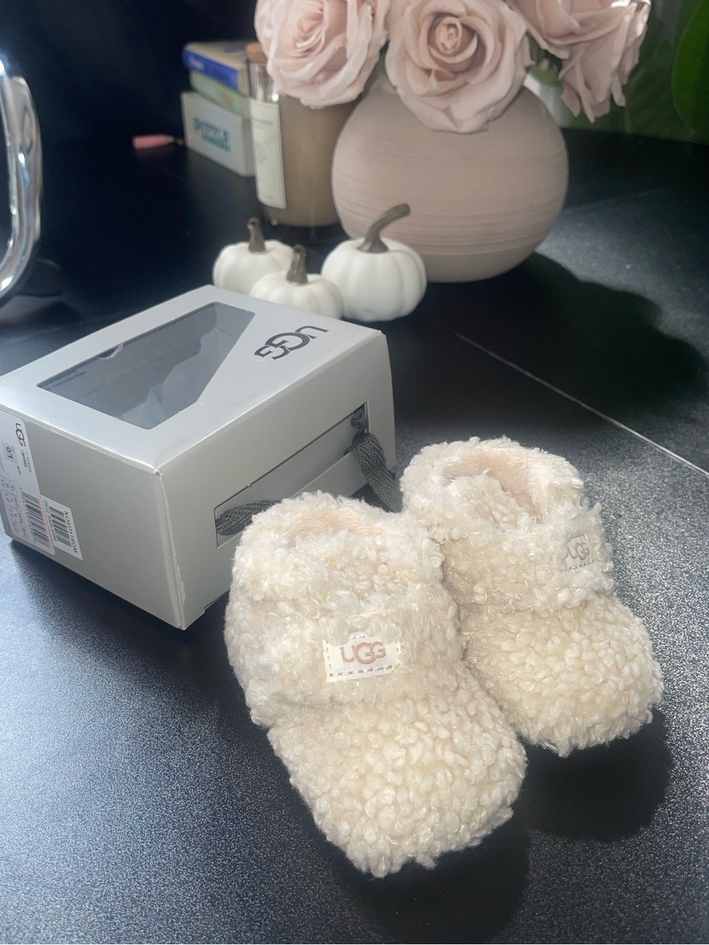 UGG Kids Cream Fuzzy Sherpa Bootie Slippers